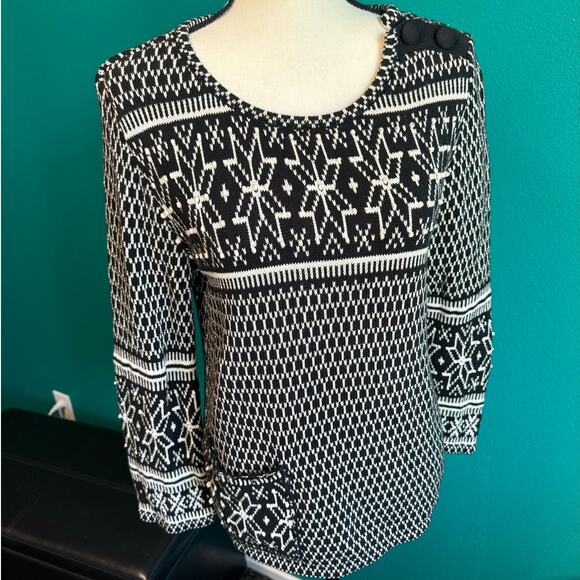 J.Jill Black & White Fair Isle Snowflake Knit Sweater Women's Small - Picture 12 of 12